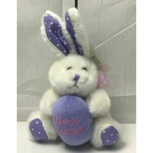 Burton & Burton 6" White Easter Bunny with Purple Egg & Polka Dot Ears